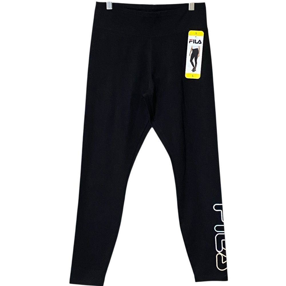 FILA Black Cotton Stretch Leggings S NWT Calf Logo Athleisure Streetwear Gymcore